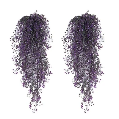 Image of Artificial Hanging Vine Plants, Pack of 2 Pieces Ivy Fake Flowers Greenery Plants for Home Garden Wall Decoration, Purple