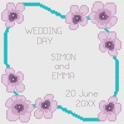 Image of Lilac Flower Wedding Day Sampler Cross Stitch Kit