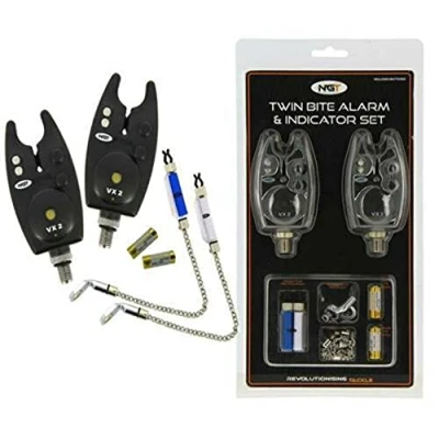 Image of angling pursuits NGT Carp Coarse Fishing Twin VX2 Bite Alarm and Bobbin Indicator Set + batterys