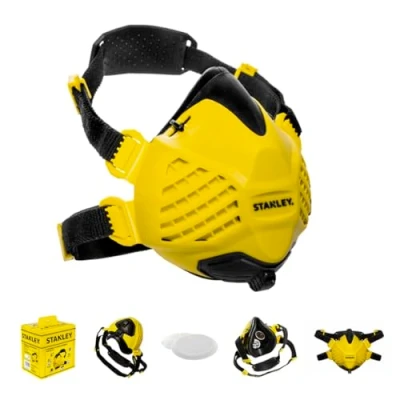 Image of Stanley P3 dust Mask, Reusable Respirator mask with Face Fit Check Technology &amp; Maximum 99.99% Fitted Filters. masks for building work, fine dust, sanding M/L