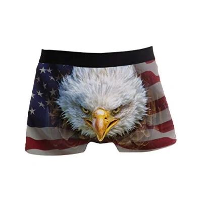 Image of ZZKKO Eagle American Flag Mens Boxer Briefs Underwear Breathable Stretch Trunk with Pouch L Red