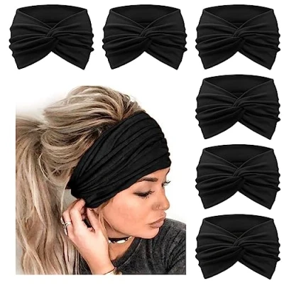 Image of DRESHOW 6 Pack Wide Headbands for Women Extra Large Turban Headband Boho Head Wrap Elastic Hairbands Hair Twisted Knot Accessories