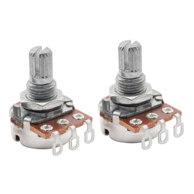 Image of Musiclily A500K Mini Metric Coarse 18 Spline Split Short Shaft Pots Audio Taper Potentiometers for Electric Guitar Bass (Set of 2)