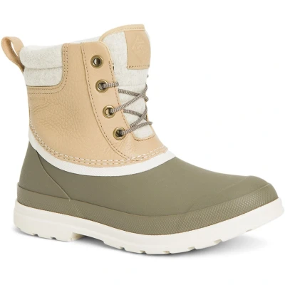 Image of Muck Boots Women&#039;s Originals Duck Lace Pull On Leather Waterproof Ankle Boot, Light Brown, 6