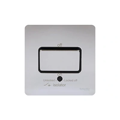 Image of Schneider Electric Ultimate Screwless Flat Plate Single Fan Isolator Switch, 3 Pole, 16AX, GU1413BPC, Polished Chrome with Black Insert