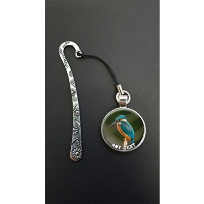 Image of Personalised Kingfisher Bird Any Text Pendant On a Silver Coloured Metal Design Bookmark Ideal Birthday Gift N110w