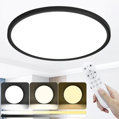 Image of KIWIVIC 48W Dimmable LED Ceiling Lights with Remote, Living Room Bedroom Office Kitchen, Ø50cm, Black
