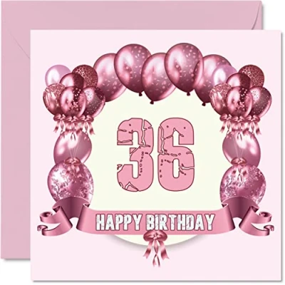 Image of Fun 36th Birthday Cards for Woman Balloons Happy Card Dad Mum Son Daughter Brother Sister Uncle Auntie Cousin, 145mm x Greeting Cards,