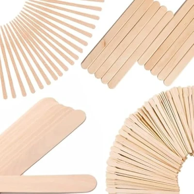 Image of Mibly 4 Style Assorted Wooden Wax Sticks for Body Legs Face and Small Medium Large Sizes Eyebrow Waxing Applicator Spatulas Hair Removal or Wood Craft (Pack Of 200 Sticks)