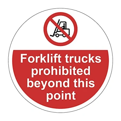 Image of Forklift Trucks Prohibited Floor Sign, Hard Wearing Non Slip/Abrasive Lamination, R9 Grade For Slip Resistance, High Strength Adhesive Backing, 400mm Diameter