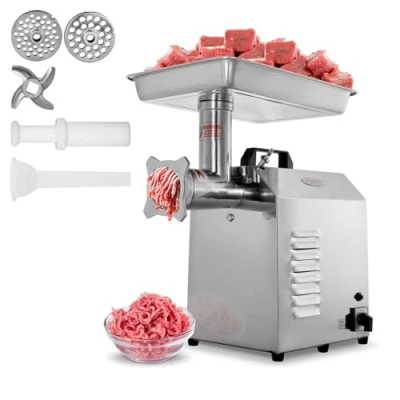 Image of Hakka Electric Meat Grinders Sausage Maker Commercial 1100W Heavy Duty Stainless Steel Mincer 250kg/h with Nozzles Attachment (TC22)