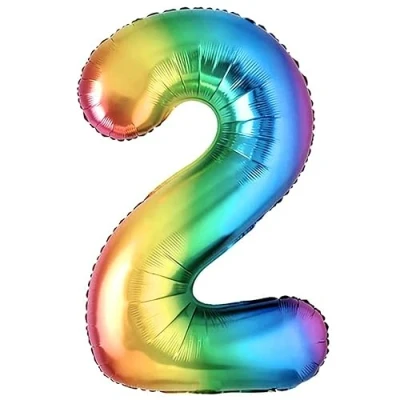 Image of Balloon 2nd Birthday Number 2 Multicolor XXL Giant Foil 40 Decoration. Flies with Helium.