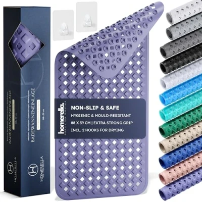 Image of Homerella Bath Mat Non Slip Skin Sensitive 88 x 39 cm Including Hanging BPA Free Shower Mould Resistant &amp; Machine Washable Anti