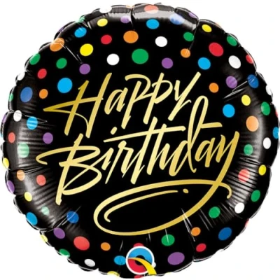 Image of Qualatex 57295 Birthday Gold Script &amp; Dots 18 Inch Foil Balloon