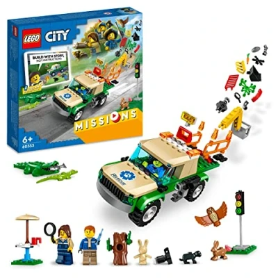 Image of LEGO 60353 City Wild Animal Rescue Missions, with Truck Toy and Animals for Kids, Interactive Digital Adventure Building Game Bricks &amp; 3 Minifigures