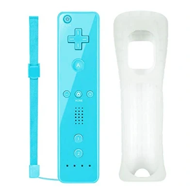 Image of SogYupk Remote Controllers for Wii, Wireless Gamepad Controller Compatible with Nintendo Wii and U Console Silicone Case Wrist Strap (Blue)