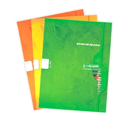 Image of Clairefontaine Ref 553C Calligraphe Staple bound Drawing Book (8 Sheets) 24 x 32cm Size, Plain Ruling, 120gsm Brushed Vellum Paper, Laminated Card Cover Random Colour