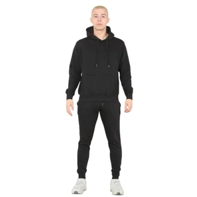 Image of MYT Mens Full Tracksuit Hooded Fleece Sweatshirt Pullover Hoodie Jacket Sweatpants Joggers Black S