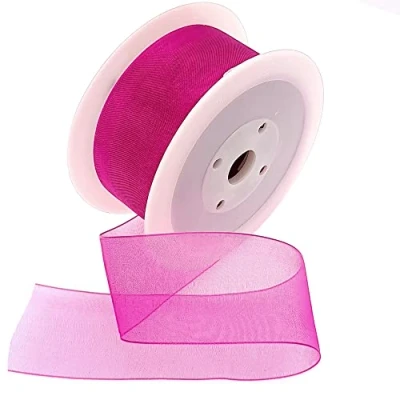 Image of 25m Fuchsia Pink 40mm Wide Woven Edge Organza Ribbon For Crafts