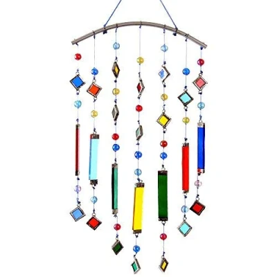 Image of HAB &amp; GUT FM409 Wind chimes colourful, glass beads and stripes, 15 x 5.5 inches, 38 cm 14 h w , Suncatcher for windows, walls, balconies, terraces garden