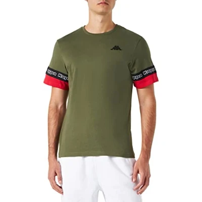 Image of Kappa Baxum Logo T Shirt, Men, Khaki/Red, S