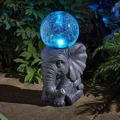 Image of Garden Mile Elephant Ornament: Colour Changing LED Solar Lights Waterproof, Large and Unusual Outdoor Decor