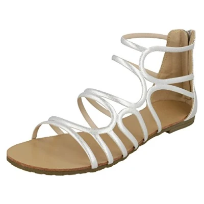 Image of Spot On Ladies Flat Strappy Sandals F00053 Silver Synthetic UK Size 6 EU 39 US 8