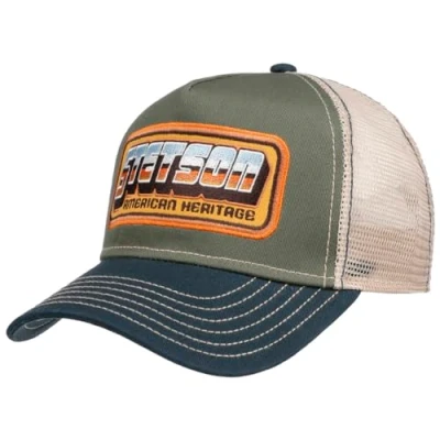 Image of Stetson American Heritage Trucker Cap for Men Style Baseball Snapback with Breathable mesh Insert Summer/Winter Olive One Size Small