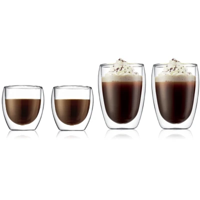 Image of Bodum Dubbelwandige Espressoglazen &amp; Koffieglazen Set Pavina Gepatenteerd Ventiel 2x 80 ml 350 4 Stuks