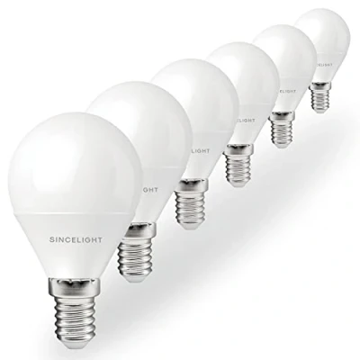 Image of SINCELIGHT E14 LED Light Bulbs 3W, P45 Golf Ball Shape with Milky Diffuser, Warm White 2700K, 250lm Equivalent to 25W Incandescent Bulb, Non Dimmable, SES Small Edison Screw, Pack of 6