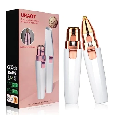 Image of URAQT Facial Hair Remover for Women, 2 in 1 Eyebrow Trimmer &amp; Face Remover, Rechargeable Waterproof Painless Lady Shaver Lips Nose Body Peach Fuzz