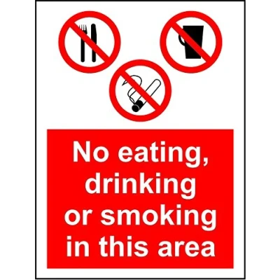 Image of No eating, drinking or smoking in this area safety sign 3mm Aluminium 300mm x 200mm