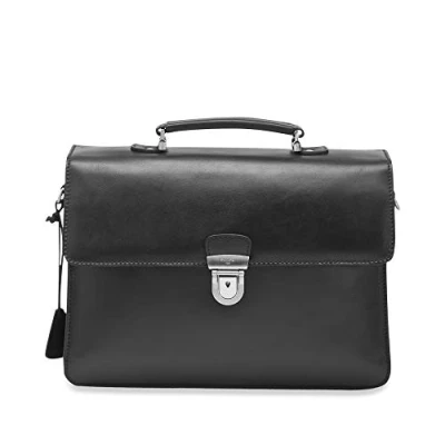 Image of Picard Toscana Men&#039;s Leather Briefcase with Buckle Business, Black, Standard Size,