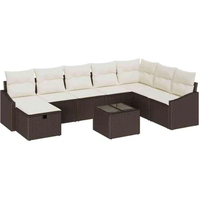 Image of vidaXL 9 Piece Garden Sofa Set with Cushions Brown Poly Rattan