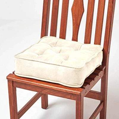 Image of HOMESCAPES Cream Dining Chair Booster Cushion Large Firm 40cm Square Seat Pad with Supportive 10cm Thick Lift Luxury Soft Touch Faux Suede For The Elderly, Post Operative and Pregnancy