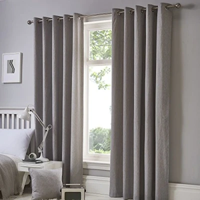 Image of Fusion Silver W90 x L90 Light Grey Eyelet Curtains 100 Bedroom/Living Room Door Curtain Thermal Drapes/Window Treatment Sorbonne Collection, 50Percent_Cotton, 90&quot; Width Drop (229 229cm)