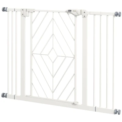 Image of PawHut Pressure Fit Safety Gate for Doorways and Staircases, Dog with Auto Closing Door, Pet Barrier Hallways Double Locking, Openings 74 100cm White