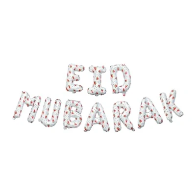Image of Eid Mubarak Palestine Themed Decoration Watermelon Foil Letter Balloons Hanging White