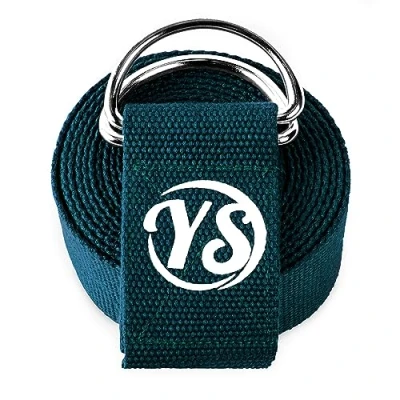 Image of Yoga Studio Strap, 2.5m (8.2ft) Extra Long Durable Organic Cotton Adjustable Stretching D Ring Belt, Exercise, Pilates, Dance, Workout, Gym, Physical Therapy (Teal)