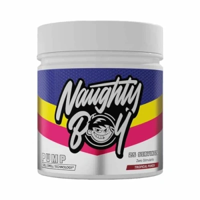 Image of Naughty Boy Cell Swell Technology, Non Stimulant Pre Workout Pump, Performance &amp; Focus. L Citrulline 6g, Beta Alanine 3.2g and Added Arginine, 400g 25 Servings (Tropical Punch)