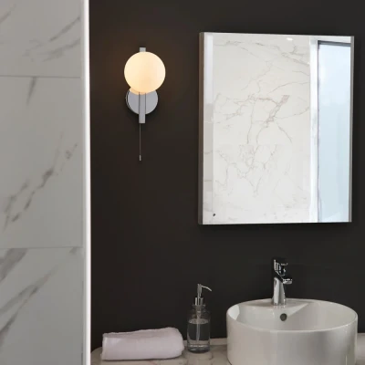 Image of Riomaggiore Bathroom Wall Lamp Chrome Plate &amp; Matt Opal Glass IP44