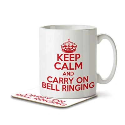Image of The Inky Penguin Keep Calm and Carry On Bell Ringing Mug Coaster, Ceramic, 11fl. oz.