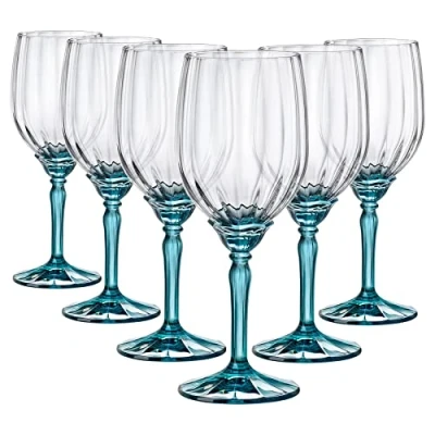 Image of 6x Blue 380ml Florian White Wine Glasses By Bormioli Rocco
