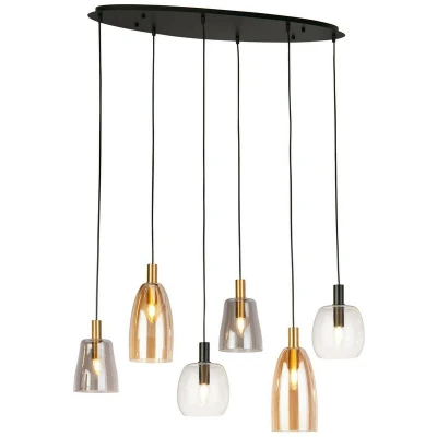 Image of Divine 6 Light Multi,Drop Pendant Black, Coloured Glass
