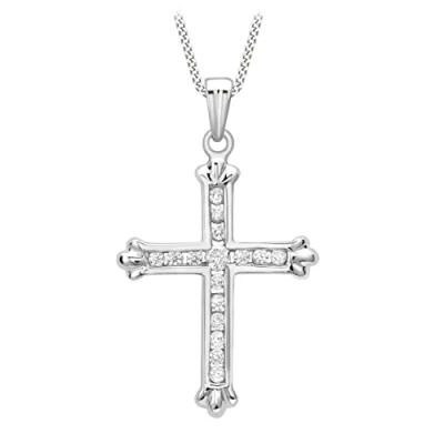 Image of Carissima Gold Women&#039;s 9ct White Cubic Zirconia Cross Pendant on Curb Chain Necklace of 46cm