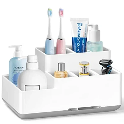 Image of Toothbrush Holder, Detachable Non Slip Electric Holder with 6 Compartments and Drainage Holes Bathroom Organiser for Bathroom, Kitchen, Family Beige