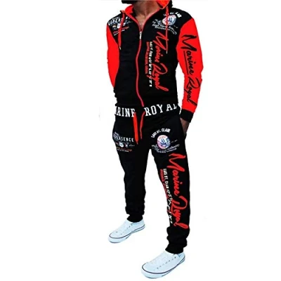 Image of HHGKED Men &#039;s Casual Tracksuit Hooded Full Zip Elastic Waistband Sweatsuit Set, Red, XXXL