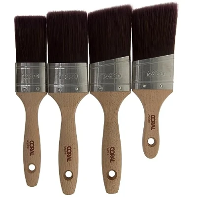 Image of Coral 31748 Aspire 4 Piece Paint Brush Set Professional Firm Straight Oval Profile for Fast Accurate Ultra Smooth Finish with Trade Emulsion Gloss FSC Wood 1.5&quot;, 2&quot;, 2&quot; Angled, Angled Stubby