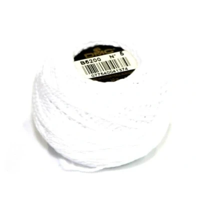 Image of DMC Cotton Perle Thread Size 5 B5200 per 10 Gram Ball