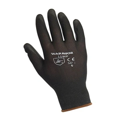 Image of 12 PACK BLACK NYLON PU COATED GRIP Safety Work Gloves Builders Construction Mechanic (LARGE Size 9)